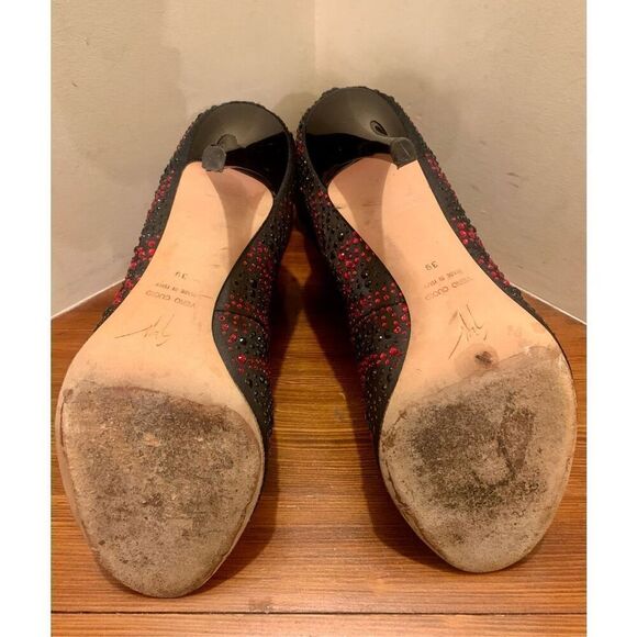 Giuseppe Zanotti Womens Black Red Jewel Encrusted Peep Toe Ankle Bootie Size 39 - Picture 10 of 12